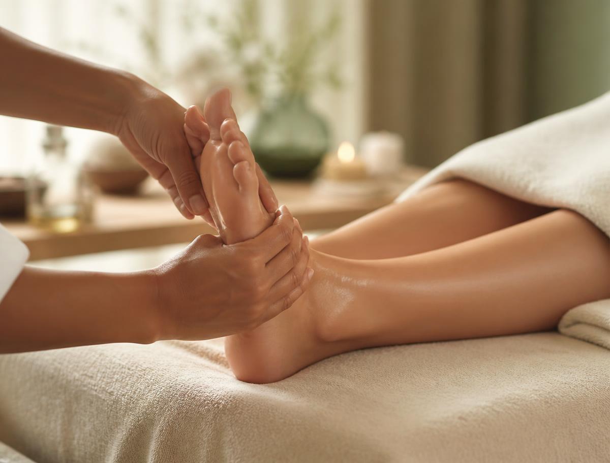 Praticien réalisant un massage des pieds au cabinet